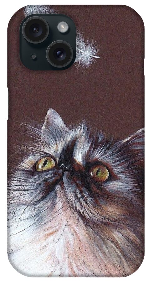 Persian iPhone Case featuring the drawing Cat and feather by Elena Kolotusha