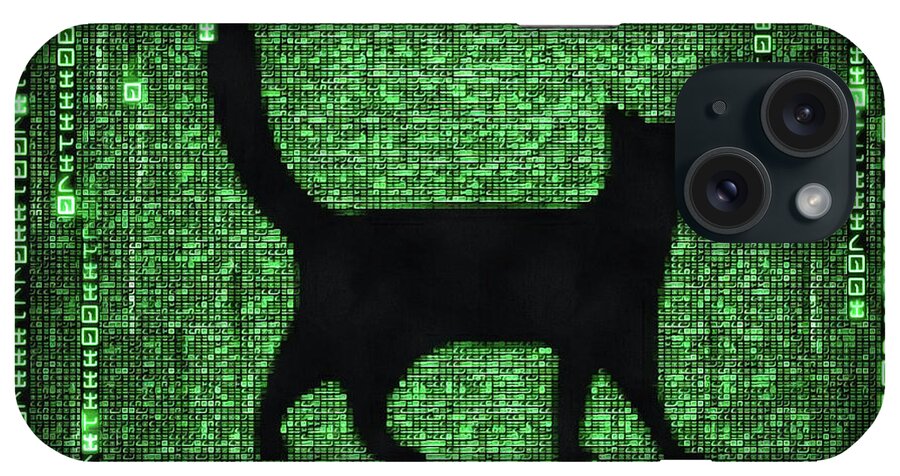 Cat iPhone Case featuring the digital art Cat in the Matrix black and green by Matthias Hauser