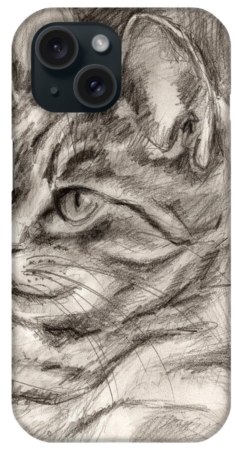 Cat Drawing iPhone Case featuring the drawing Cat study drawing no three by Hiroko Sakai