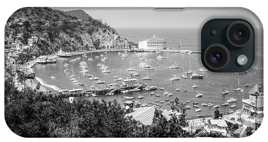 America iPhone Case featuring the photograph Catalina Island Avalon Harbor Black and White Photo by Paul Velgos
