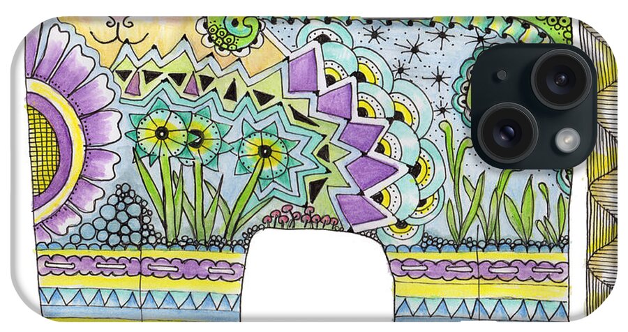 Kitty Cat Zentangle Doodle Flowers Geometric iPhone Case featuring the tapestry - textile Catastrophy Zone by Ruth Dailey