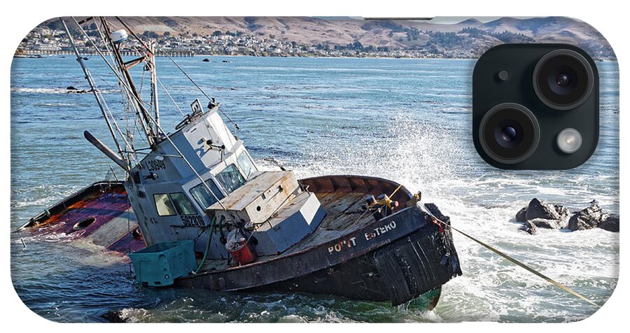 Darin Volpe Ships And Boats iPhone Case featuring the photograph Catch of the Day -- Abandoned Fishing Boat in Cayucos, California by Darin Volpe