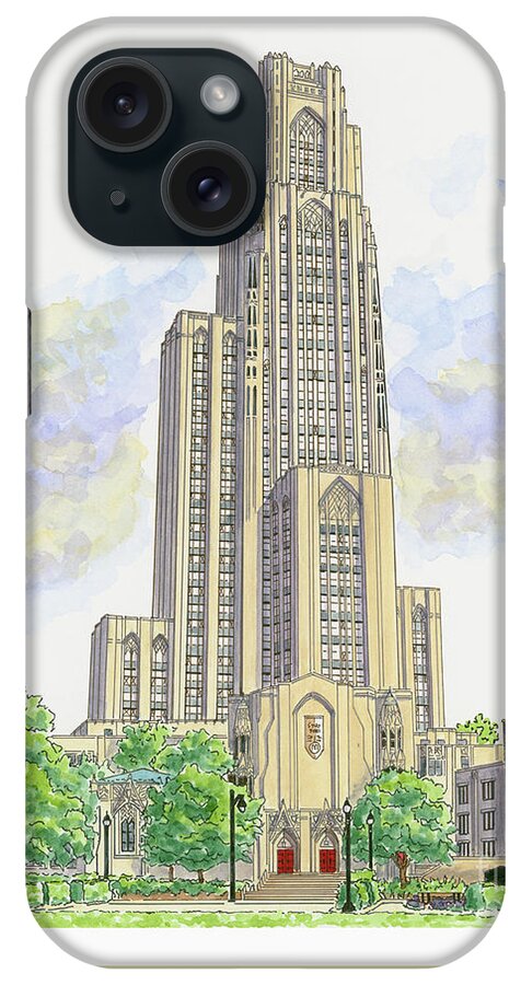 Pitt iPhone Case featuring the painting Cathedral of Learning by Val Miller