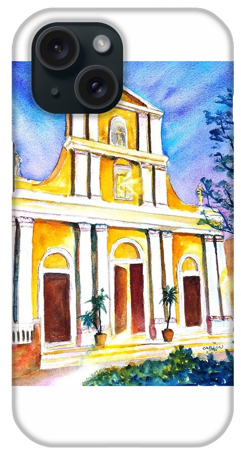 Cathedral iPhone Case featuring the painting Cathedral San Juan at Dusk by Carlin Blahnik CarlinArtWatercolor