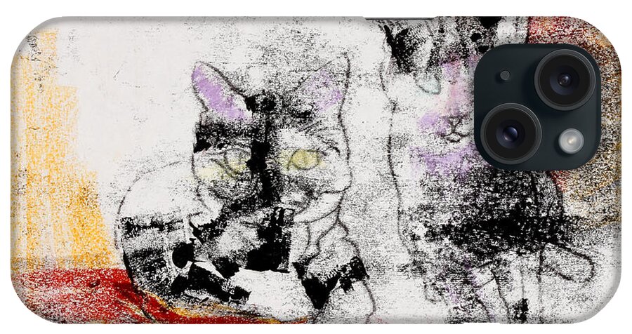 Red iPhone Case featuring the mixed media Cats In Color by Julie Maas