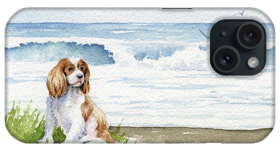 Cavalier King Charles iPhone Case featuring the painting Cavalier King Charles Spaniel at the Beach by David Rogers