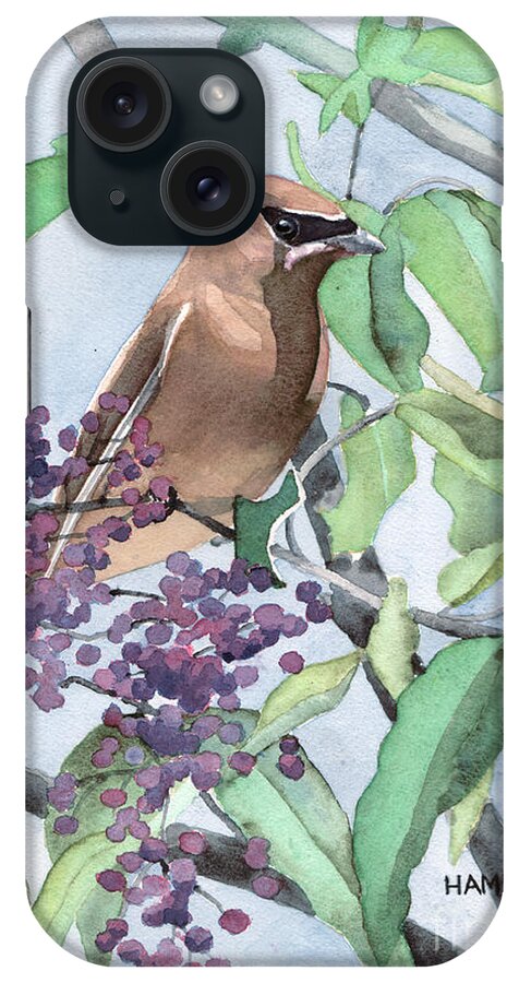 Nature iPhone Case featuring the painting Cedar Waxwing with Serviceberries by Steve Hamlin