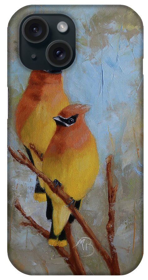 Wildlife Art iPhone Case featuring the painting Cedar Waxwings by Monica Burnette