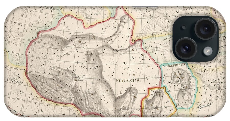 Astronomical Chart iPhone Case featuring the drawing Celestial Map - Map of the Constellations - Pegasus, Equuleus, Delphinus - Astronomical Chart by Studio Grafiikka