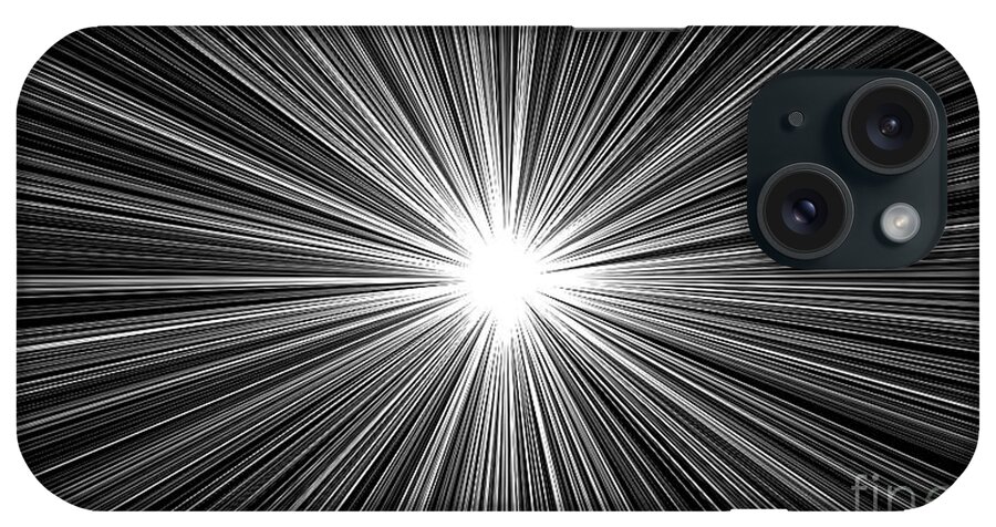 Abstract iPhone Case featuring the digital art Celestial Sunburst Digital Art 1 Black and White by Ricardos Creations