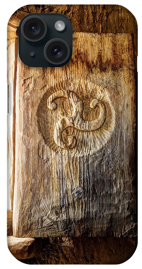 Celtic iPhone Case featuring the photograph Celtic Window Shutter with a carved triskelion by Weston Westmoreland