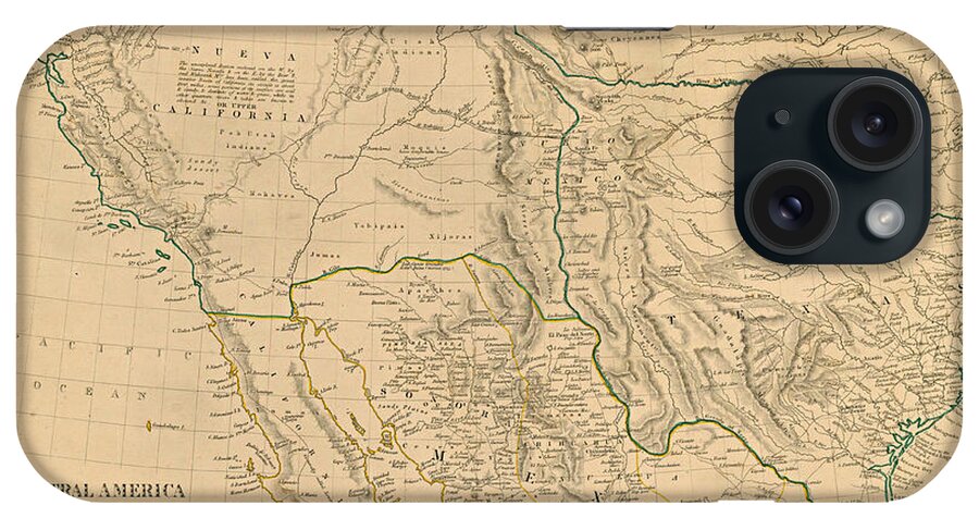 Map iPhone Case featuring the digital art Central America - see below, Including Texas, California and Northern Mexico, 1846 by Texas Map Store