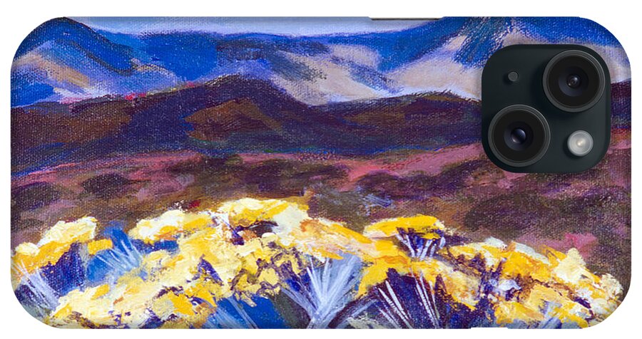 Desert iPhone Case featuring the painting Chamisa and Mountains of Santa Fe by Betty Pieper