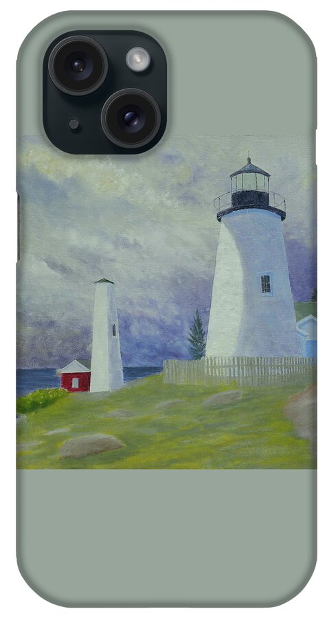 Seascape Landscape Lighthouse Storms Clouds iPhone Case featuring the painting Changing Weather 2 by Scott W White