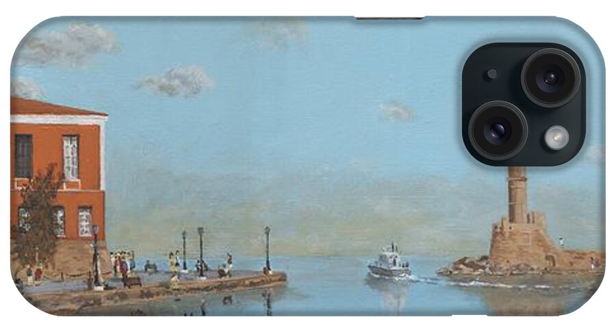 Chania iPhone Case featuring the painting Chania Harbour lighthouse and Museum by David Capon