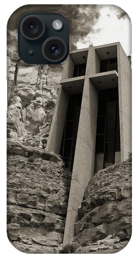 Church iPhone Case featuring the photograph Chapel of the Holy Cross BW by Kelly Holm