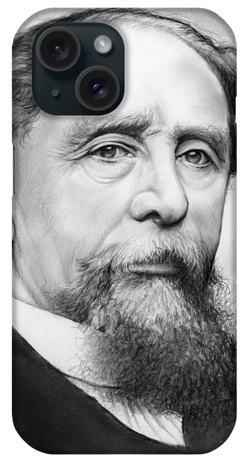 Charles Dickens iPhone Case featuring the drawing Charles Dickens by Greg Joens
