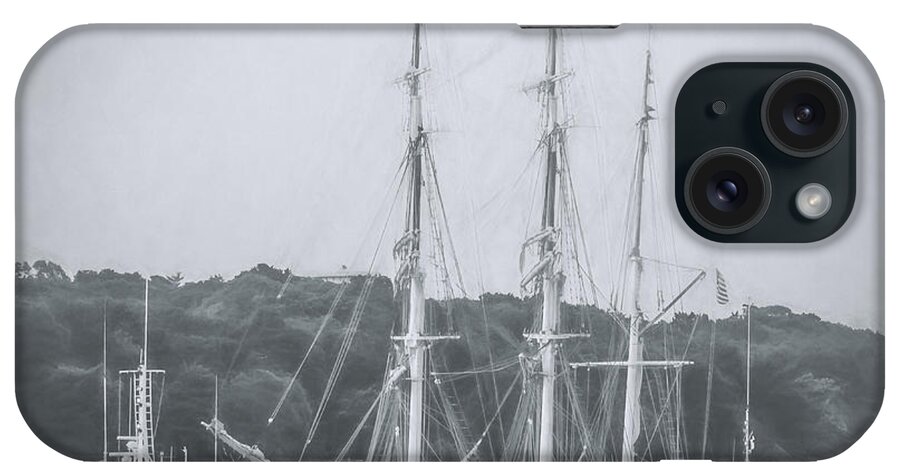 19th Century iPhone Case featuring the photograph Charles W. Morgan - Tugboats - Black and White - Painted by Black Brook Photography