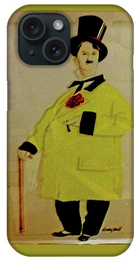 Charles Chaplin iPhone Case featuring the photograph Charlie In A Fancy Yellow Coat And Top Hat by Jay Milo