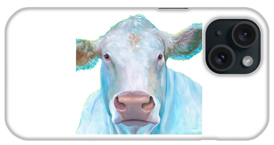 Charolais iPhone Case featuring the painting Charolais Cow painting on white background by Jan Matson