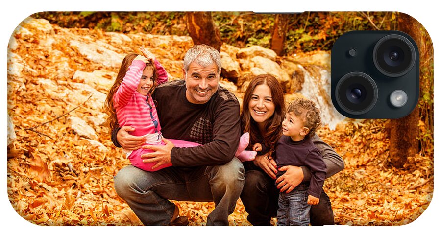 Autumn iPhone Case featuring the photograph Cheerful family in autumn woods by Anna Om