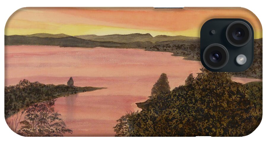 Chreokee Lake iPhone Case featuring the painting Cherokee Lake - Golden Glow by Joel Deutsch