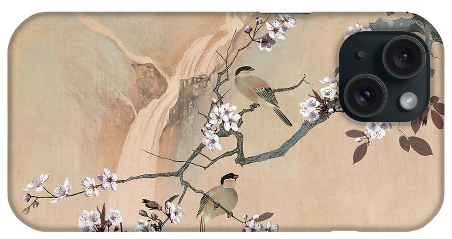 Birds iPhone Case featuring the digital art Cherry Blossom Tree And Two Birds by M Spadecaller