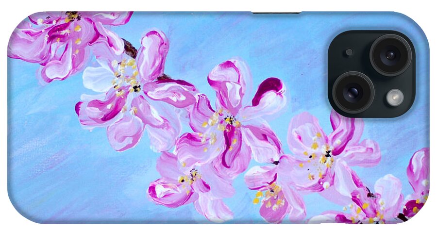  Cherry Blossoms iPhone Case featuring the painting Cherry Blossoms. Thank You Collection by Oksana Semenchenko
