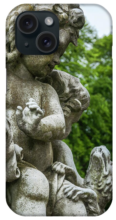 Statue iPhone Case featuring the photograph Cherub's Pet Dog 1225 by Ginger Stein