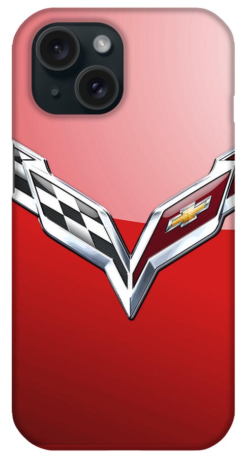 'wheels Of Fortune' Collection By Serge Averbukh iPhone Case featuring the photograph Chevrolet Corvette - 3d Badge On Red by Serge Averbukh