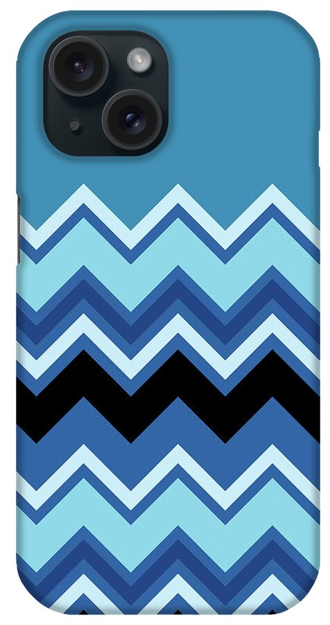 Blue iPhone Case featuring the digital art Chevron Summer Cobalt Sapphire Blue Black Zigzag Pattern by Beverly Claire Kaiya