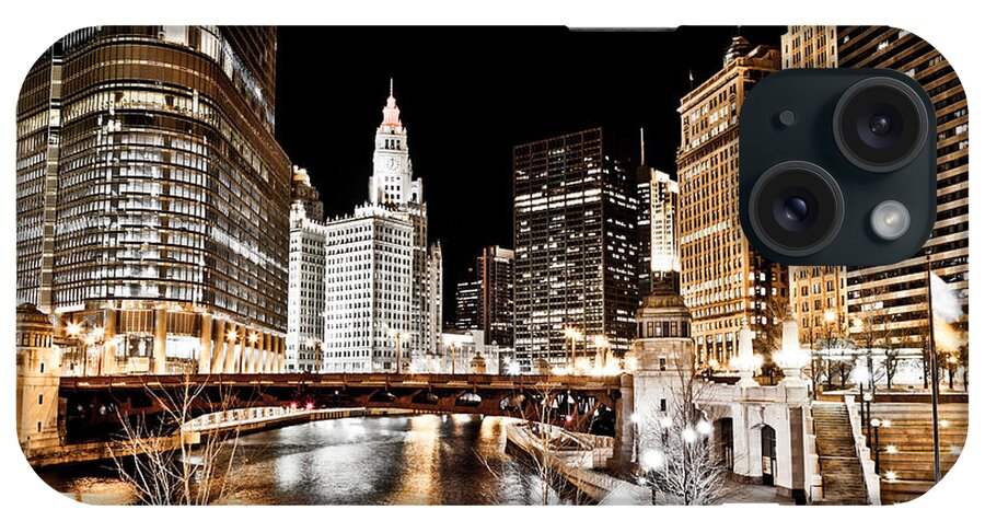 America iPhone Case featuring the photograph Chicago at Night at Wabash Avenue Bridge by Paul Velgos