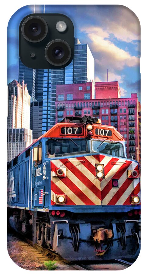 Chicago iPhone Case featuring the painting Chicago Metra Train Downtown by Christopher Arndt