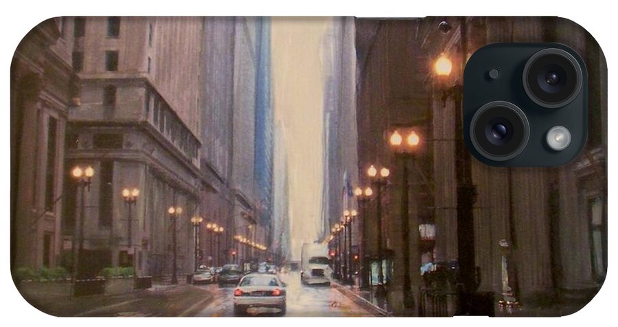 Chicago iPhone Case featuring the painting Chicago Rainy Street by Anita Burgermeister