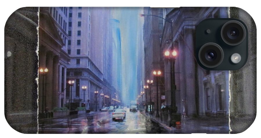 City iPhone Case featuring the mixed media Chicago Rainy Street expanded by Anita Burgermeister