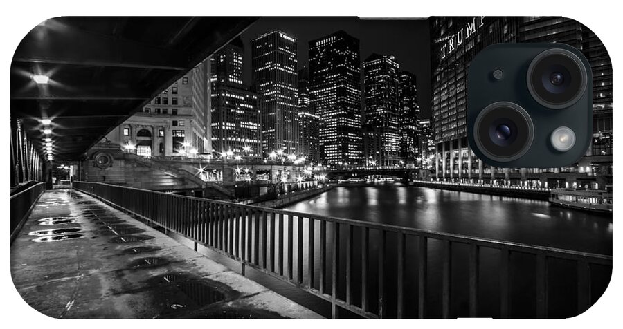 Chicago iPhone Case featuring the photograph Chicago River view in Black and White by Sven Brogren