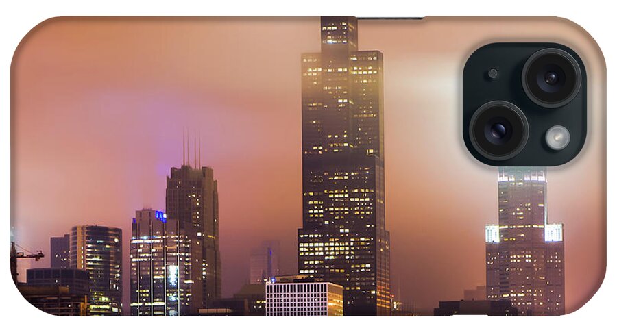 America iPhone Case featuring the photograph Chicago Skyline at Night Under Hazy Skies - 1x1 by Gregory Ballos