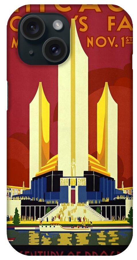 Art Deco iPhone Case featuring the digital art Chicago Worlds Fair 1933 Poster by Vincent Monozlay