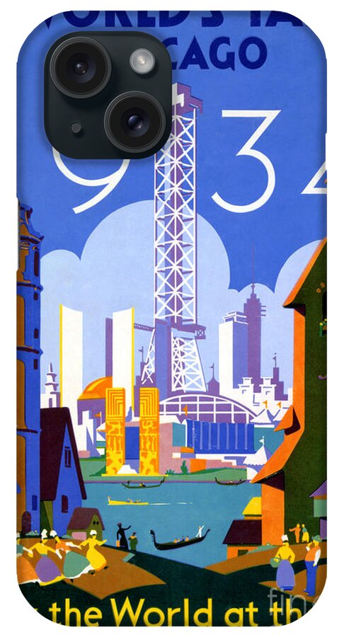 Vintage iPhone Case featuring the painting Chicago World's Fair 1934 Vintage Travel Poster by Vintage Treasure