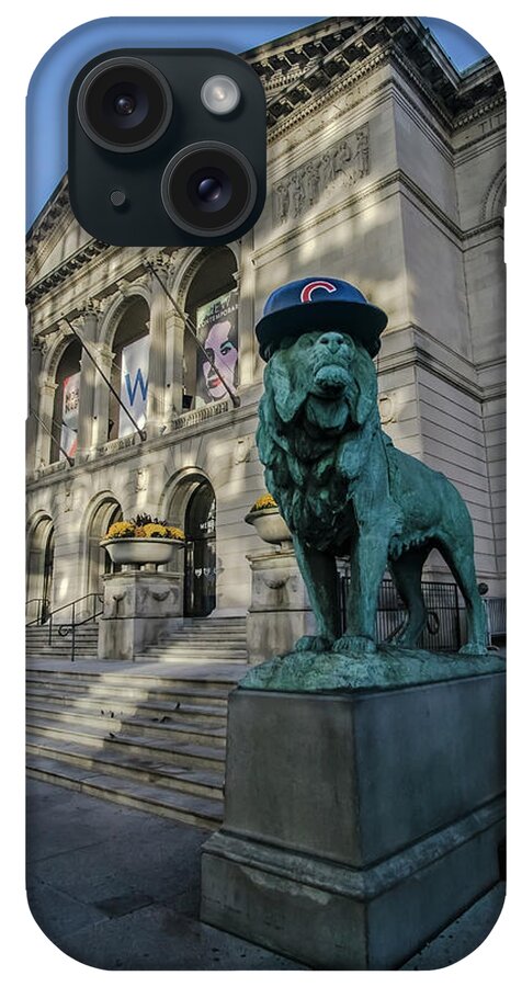 Chicago iPhone Case featuring the photograph Chicago's Art Institute with Cubs hat by Sven Brogren