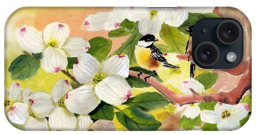 Chickadees iPhone Case featuring the painting Chickadees in the Dogwood Tree by Eileen Fong