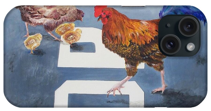 Rooster iPhone Case featuring the painting Chicken Crossing by Celene Terry