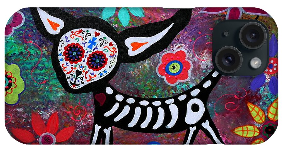 Chihuahua iPhone Case featuring the painting Chihuahua Dia De Los Muertos by Pristine Cartera Turkus