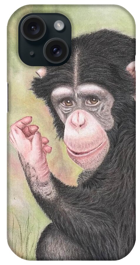 Chimpanzee iPhone Case featuring the pastel Chimpanzee by Brenda Bonfield