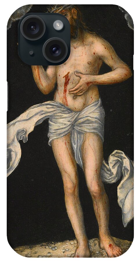 Lucas Cranach The Elder iPhone Case featuring the painting Christ as Man of Sorrows by Lucas Cranach the Elder