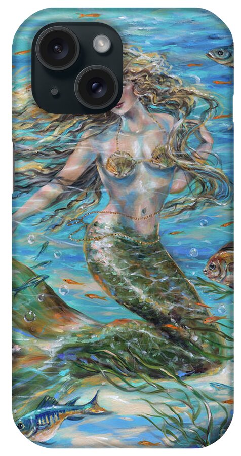 Mermaid iPhone Case featuring the painting Christophe Siren by Linda Olsen