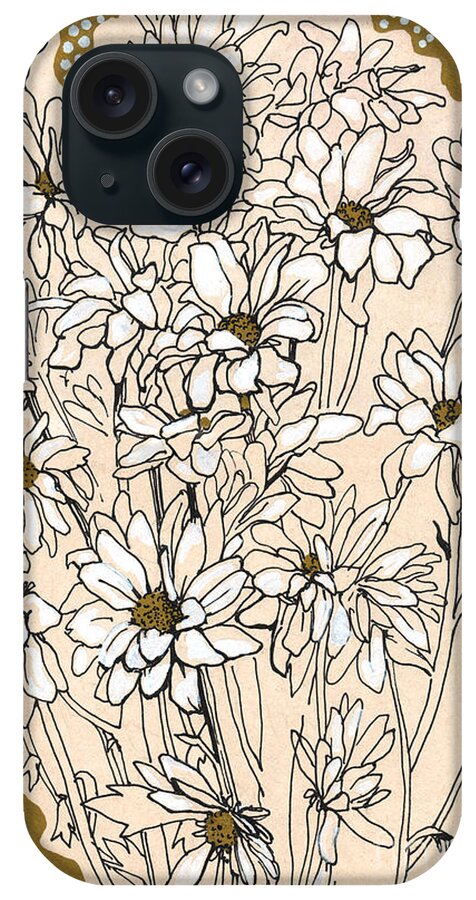 Flower iPhone Case featuring the drawing Chrysanthemum, ink sketch by Julia Khoroshikh