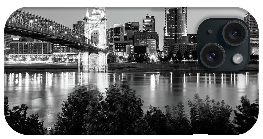 America iPhone Case featuring the photograph Cincinnati Ohio Skyline at Dawn in Black and White by Gregory Ballos