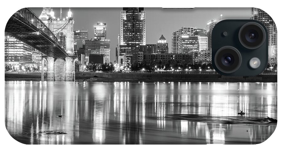 America iPhone Case featuring the photograph Cincinnati Skyline at Dawn - Square Format - Black and White by Gregory Ballos