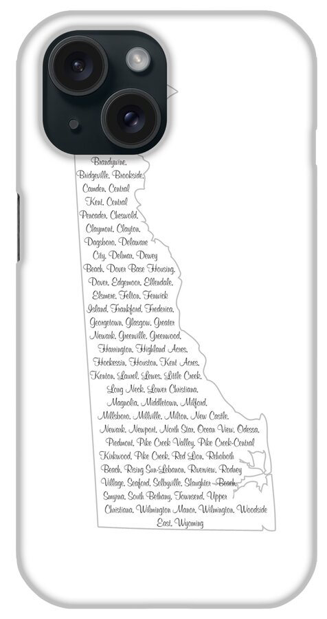 Delaware iPhone Case featuring the digital art Cities and Towns in Delaware Black by Custom Home Fashions